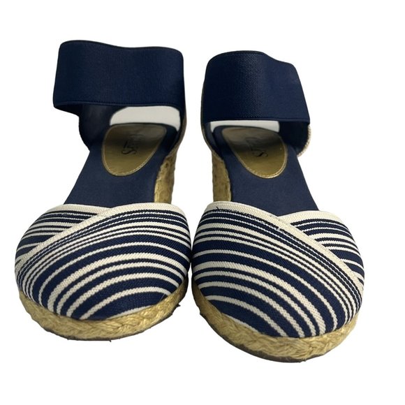 Chaps Women's Wedge Heels Size 9.5 Tan Blue White - Picture 1 of 10